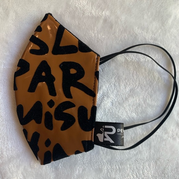 Brown glossy faux leather face mask. - Picture 3 of 4